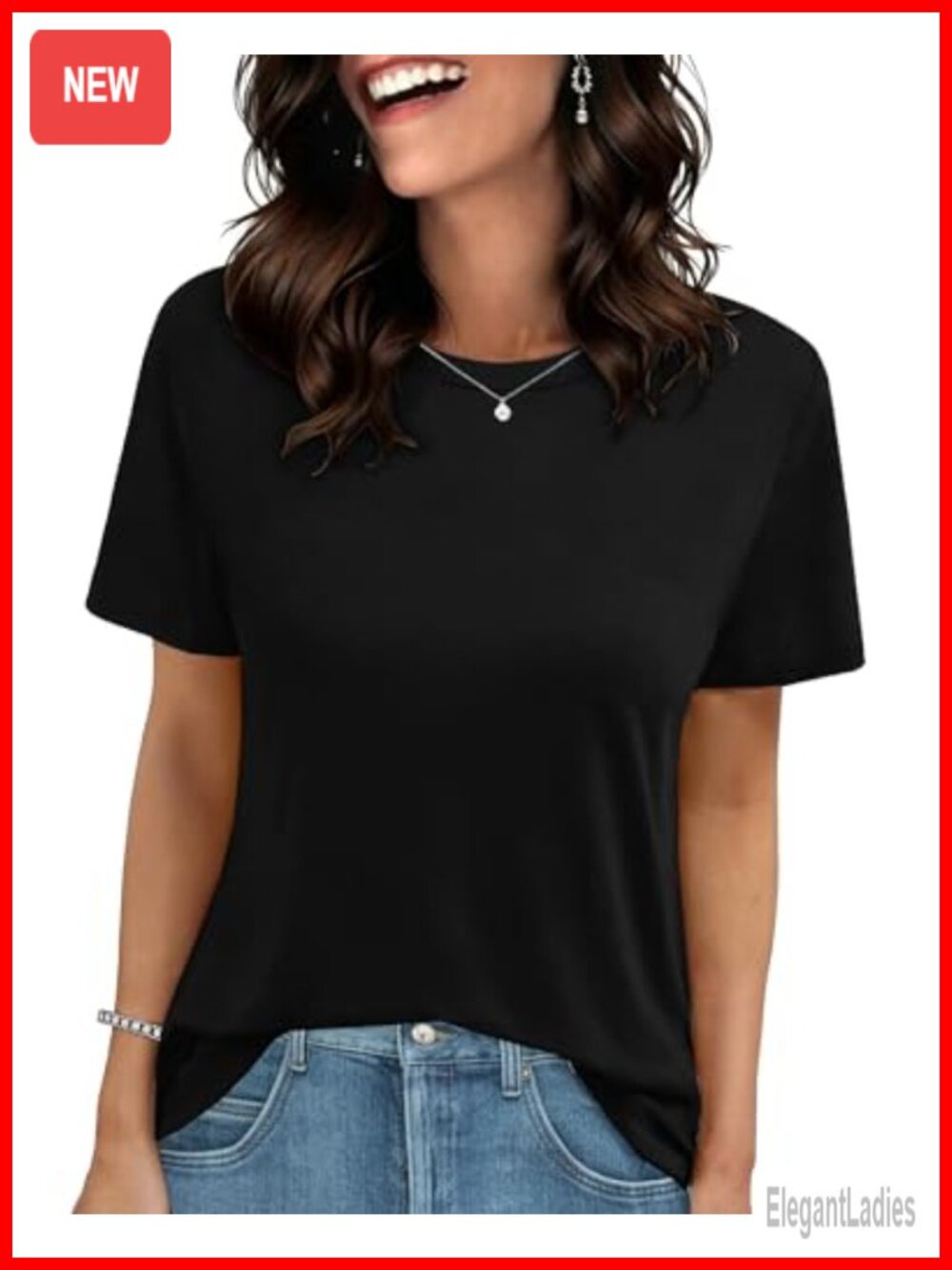 Women's Loose Fit Crew Neck Short Sleeve T-Shirt Casual Summer Tee